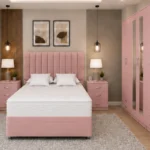 King Size Storage Bed Furniture Set – 6 Door Wardrobe with Mirrors – Five Drawer Chest – Two Bedside Units