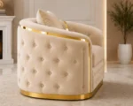 Madrid Beige Armchair – Luxury Chesterfield Accent Chair with Gold Accents | UK - Image 5