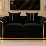 Madrid Black 2 Seater Sofa – Luxury Velvet Chesterfield Sofa with Gold Accents | UK