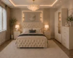 King Size Bed Furniture Set - Two Door Wardrobe With One Mirror - Chest of Five Drawers With Two Bed Side Table