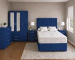 Complete Blue Double Bed Set - three Door Wardrobe With Four Drawer - Chest of Five Drawers With Two Bed Side Table - Image 2