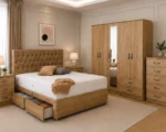 Modern Complete Bedroom Set – Double Bed with 5 Door Wardrobe, Full Length Mirror, Four Bottom Drawers, Five Drawer Chest & Two Bed Side Tables - Image 3