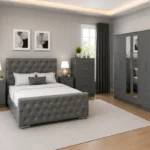 Contemporary King Size Bed Set - Six Door Wardrobe With Four Drawer - Chest of Five Drawers With Two Bed Side Table