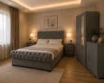 King Size Premium Bedroom Set With Two Door Wardrobe With One Mirror - Chest of Five Drawers With Two Bed Side Table - Image 2