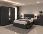Modern Luxury Bedroom Suite – Double Bed, Five Door Wardrobe with Full Mirror, Five Drawer Chest & Two Bed Side Tables - Image 2