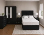 Deluxe Double Bed Bedroom Set - three Door Wardrobe With Four Drawer - Chest of Five Drawers With Two Bed Side Table
