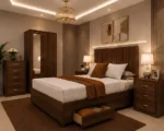 Double Bed Storage Furniture Set - 2 Door Mirror Wardrobe - Five Drawer Chest - Matching Bedside Tables - Image 4