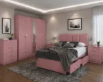 Complete Double Bed Furniture Set – Five Door Wardrobe Featuring Full Length Mirror & Four Drawers – Chest of Five Drawers with 2 Bed Side Tables