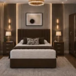 Contemporary King Size Bedroom Set with 6 Door Mirror Wardrobe and Storage Bed - Bedside Table - Chest of Drawers