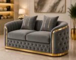 Madrid Grey 2 Seater Sofa – Luxury Velvet Chesterfield Sofa with Gold Accents | UK - Image 3