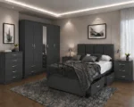 Classic Double Bed Bedroom Set – Five Door Mirrored Wardrobe with Four Bottom Drawers – Chest of Five Drawers with Two Bed Side Tables - Image 2