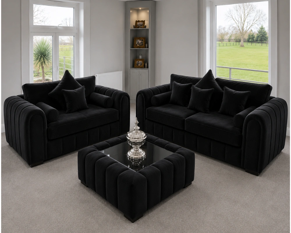 Lilly Premium Living Room 3+2 Sofa – Elegant Design Black Lilly 3+2 Sofa - Lilly Sofa 3+2 Seater - Image 1
