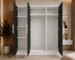 Modern Black 3 Door Wardrobe – Spacious Bedroom Storage Cabinet - Image 4