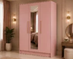 3 Door Pink Wardrobe with Mirror and Hanging Rail - Premium 3 Door Wardrobe with 1 Mirror - Image 4
