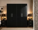 Black High Gloss 4 Door Wardrobe – Luxury Modern Bedroom Storage Cabinet - Image 3