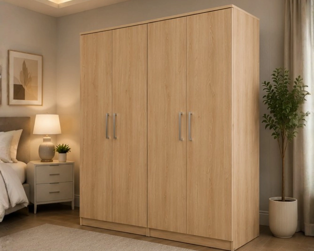 Luxury 4 Door Storage Wardrobe – Light Wood Collection 4 Door Wardrobe – Contemporary Storage Style - High Quality 4 Door Wardrobe – Strong & Stylish Build - Image 1