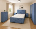 Premium Double Bed Bedroom Set - Five Door Wardrobe With One Mirror And Four Bottom Drawers - Chest of Five Drawers With Two Bed Side Tables - Image 4
