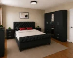 Luxury Sleigh Double Bed Furniture Set - Six Door Wardrobe With Four Drawer - Chest of Five Drawers With Two Bed Side Table