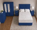 Complete Blue Double Bed Set - three Door Wardrobe With Four Drawer - Chest of Five Drawers With Two Bed Side Table - Image 3