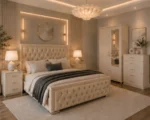 King Size Bed Furniture Set - Two Door Wardrobe With One Mirror - Chest of Five Drawers With Two Bed Side Table - Image 3