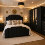 Stylish Bedroom Furniture Set – King Size Bed, Four Door Wardrobe with Three Half Mirrors, Chest of Five Drawers & Two Bed Side Tables