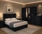 Luxury Bedroom Suite - King Size Bed - 6 Door Full Mirror Wardrobe - Five Drawer Chest - Two Bedside Units - Image 4