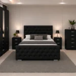 Premium Double Bed Bedroom Set - Four Door Wardrobe With Four Drawer - Chest of Five Drawers With Two Bed Side Table