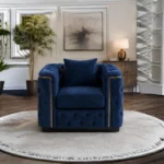 Madrid Blue Velvet Armchair – Luxury Chesterfield Accent Chair with Gold Accents | UK