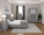 Modern Home Bedroom Set with Double Bed, With Four Door Wardrobe With Two Mirrors - Chest of Five Drawers With Two Bed Side Table - Image 3
