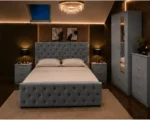 Stylish Home Furniture Set - King Size Bed - Two Door Mirror Wardrobe - Five Drawer Chest - Matching Bedside Tables - Image 4