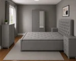 Classic King Size Bed Furniture Set - Two Door Wardrobe With One Mirror - Chest of Five Drawers With Two Bed Side Table - Image 2