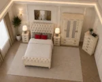 Stylish Double Bed Bedroom Furniture Collection four Door Wardrobe With Four Drawer - Chest of Five Drawers With Two Bed Side Table - Image 2