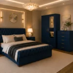 King Size Bed Storage Collection - 2 Door Wardrobe With Mirror And Bottom Drawer - Chest of Five Drawers - Two Bedside Tables
