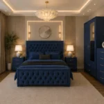 Elegant King Size Bed Room Set - Two Door Wardrobe With One Mirror - Chest of Five Drawers With Two Bed Side Table