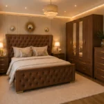 King Size Elegant Home Furniture Set with Four Door Wardrobe With Four Drawer - Chest of Five Drawers With Two Bed Side Table