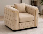 Madrid Beige Armchair – Luxury Chesterfield Accent Chair with Gold Accents | UK - Image 4