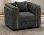 Madrid Dark Grey Armchair – Luxury Chesterfield Accent Chair with Gold Accents | UK