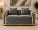 Madrid Grey 2 Seater Sofa – Luxury Velvet Chesterfield Sofa with Gold Accents | UK