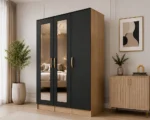Modern Black & Oak 3 Door Mirrored Wardrobe – Stylish Bedroom Storage Cabinet - Image 2