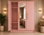3 Door Pink Wardrobe with Mirror and Hanging Rail - Premium 3 Door Wardrobe with 1 Mirror - Image 5
