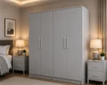 Modern Light Grey 4 Door Wardrobe – Spacious Bedroom Storage Cabinet - Image 2