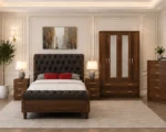 Classic Double Bed Furniture Set - four Door Wardrobe With Four Drawer - Chest of Five Drawers With Two Bed Side Table