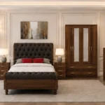 Classic Double Bed Furniture Set - four Door Wardrobe With Four Drawer - Chest of Five Drawers With Two Bed Side Table