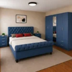 Double Bed Furniture Set - Five Door Wardrobe With One Mirror And Four Bottom Drawers - Chest of Five Drawers With Two Bed Side Tables