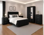 Premium Double Bed Collection - 2 Door Mirror Wardrobe With Bottom Drawer - Five Drawer Chest - Two Bedside Tables - Image 3