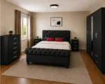 Luxury Sleigh Double Bed Furniture Set - Six Door Wardrobe With Four Drawer - Chest of Five Drawers With Two Bed Side Table - Image 5