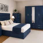 Contemporary Bedroom Suite – Double Bed, Five Door Wardrobe, Full Mirror, Four Bottom Drawers & Matching Furniture
