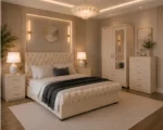 Designer Bedroom Package - Double Bed - 2 Door Mirror Wardrobe - Five Drawer Chest - Two Bedside Tables - Image 3