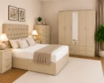 Elegant Home Furniture Set – Double Bed with 5 Door Full Length Mirror Wardrobe, Chest of 5 Drawers & Two Bed Side Tables - Image 3