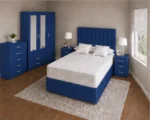 Complete Blue Double Bed Set - three Door Wardrobe With Four Drawer - Chest of Five Drawers With Two Bed Side Table - Image 4